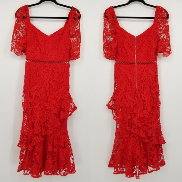 Lulu's | Briarwood Red Lace Midi Dress - Picture 3 of 9
